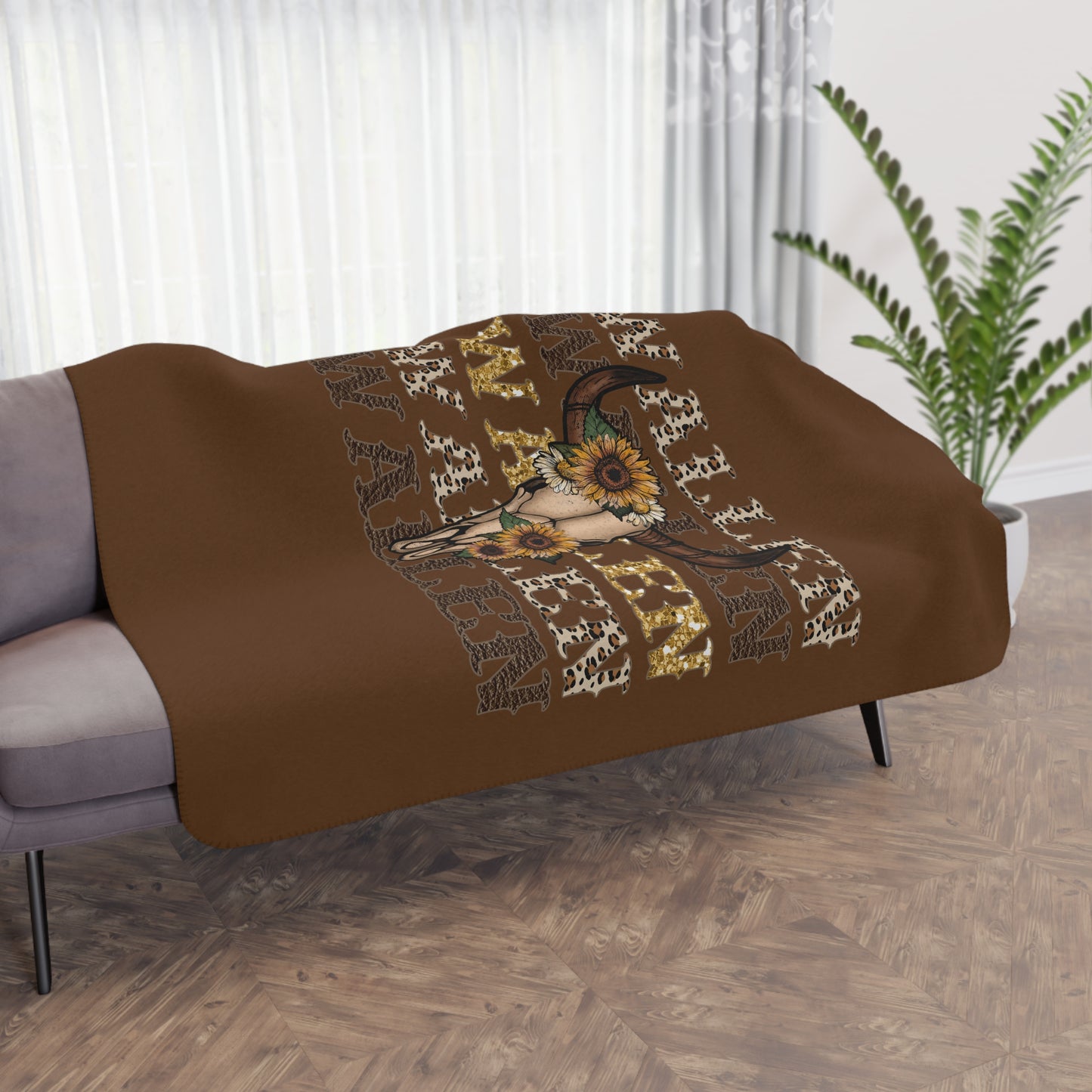 Tan Wallen Sherpa Fleece Blanket, Boho Chic throw, Cowgirl blanket, Country Decor Soft Fluffy Country Western Blanket, Western Dorm Decor