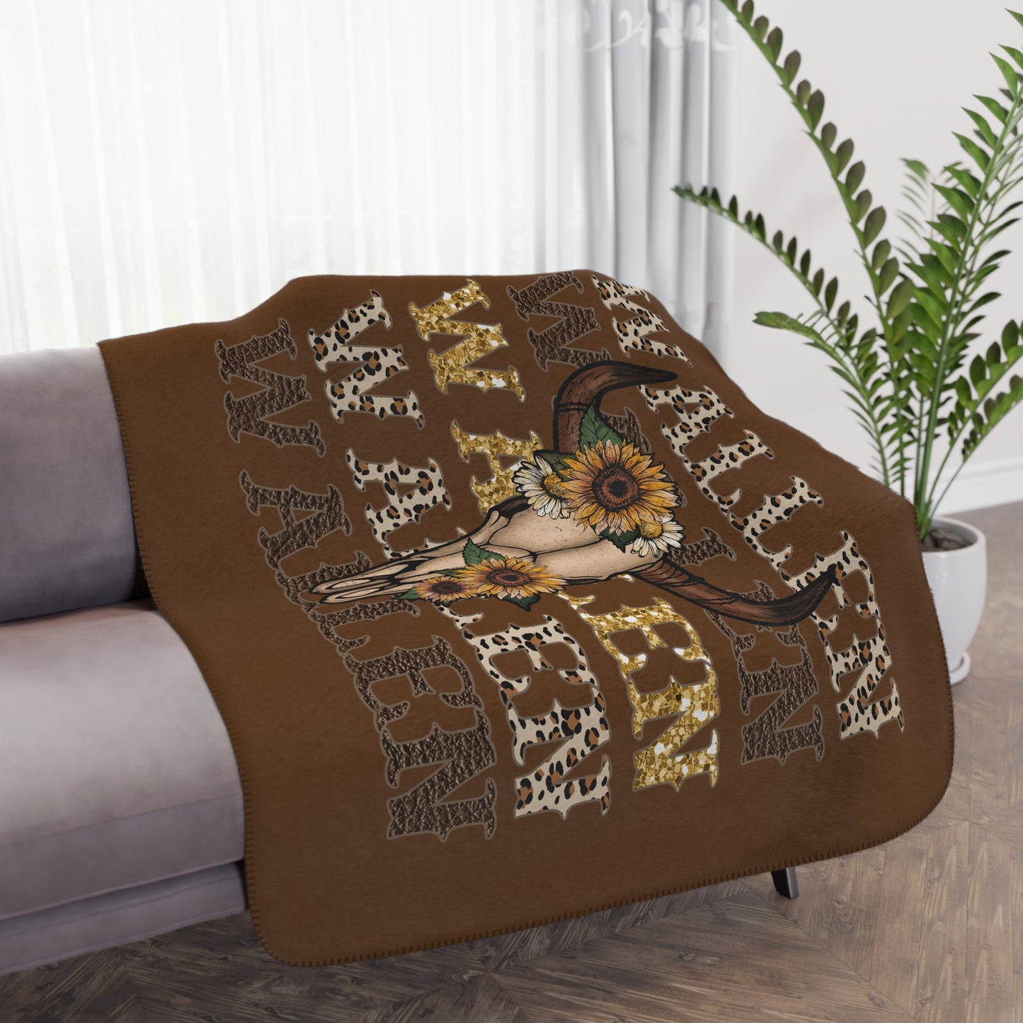 Tan Wallen Sherpa Fleece Blanket, Boho Chic throw, Cowgirl blanket, Country Decor Soft Fluffy Country Western Blanket, Western Dorm Decor
