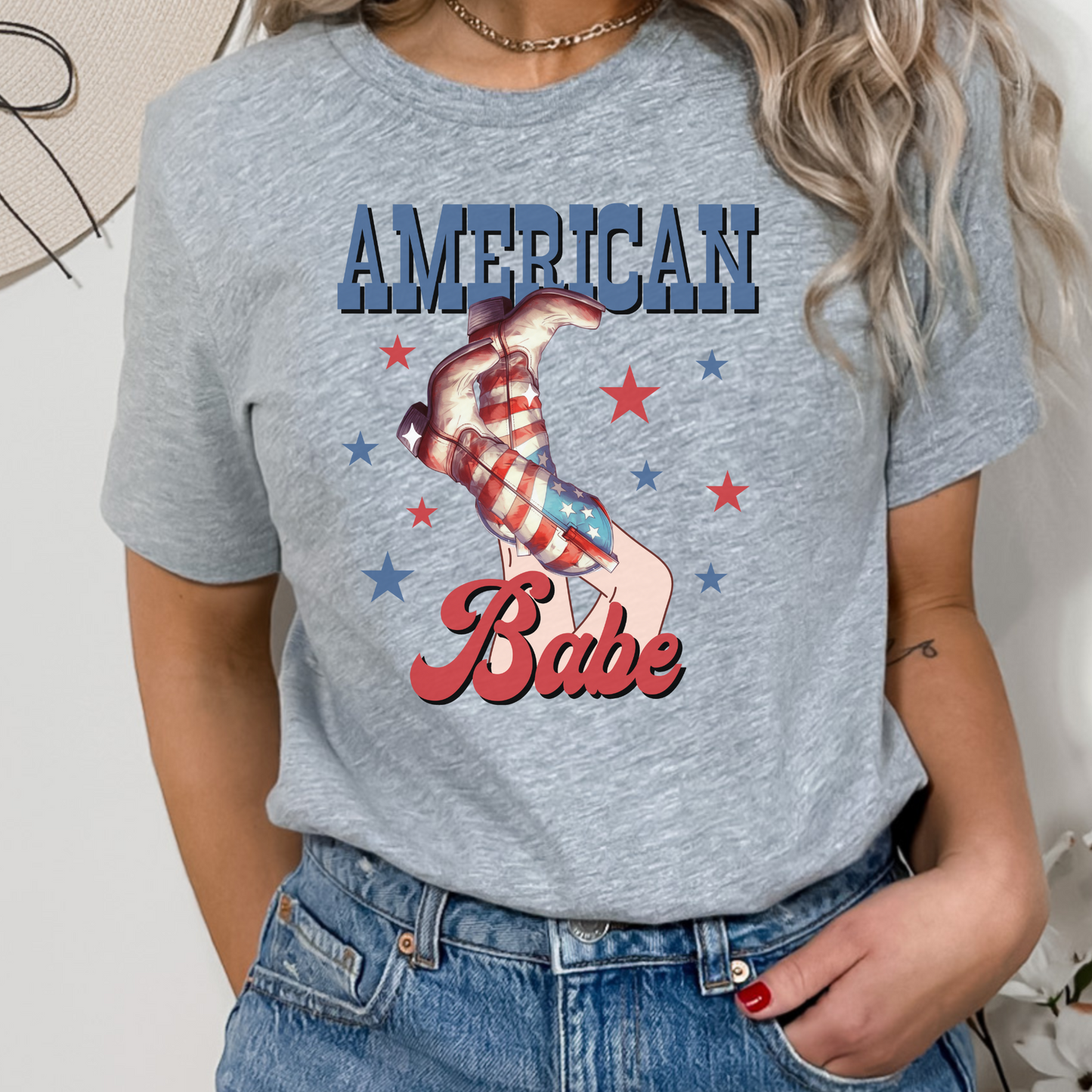 American Babe 4th of July Western Womens Tshirt Independence Day Cowgirl Shirt Cute 4th of July Tshirt