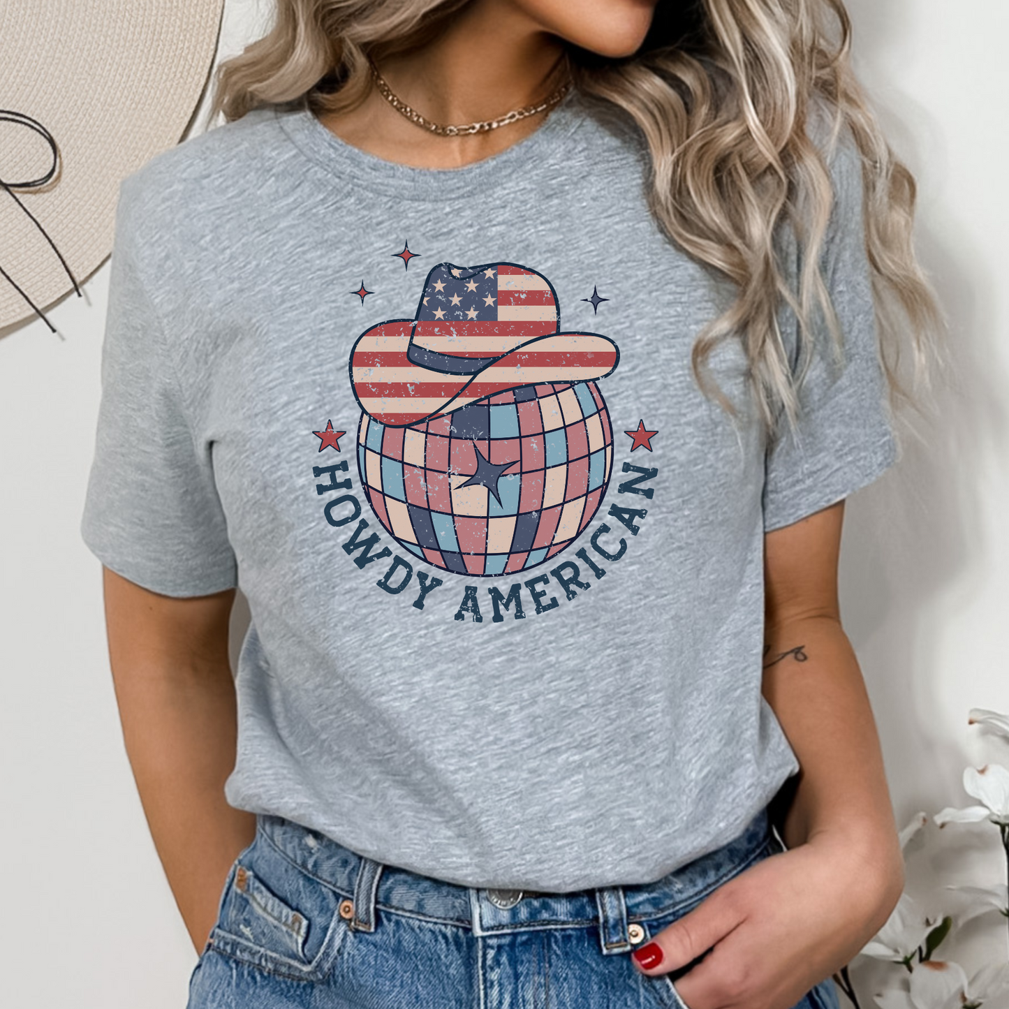 Howdy America Country Western Tshirt 4th of July Shirt Cowgirl Summer Independence Day Tee Smiley Cowgirl Shirt American Babe Tshirt