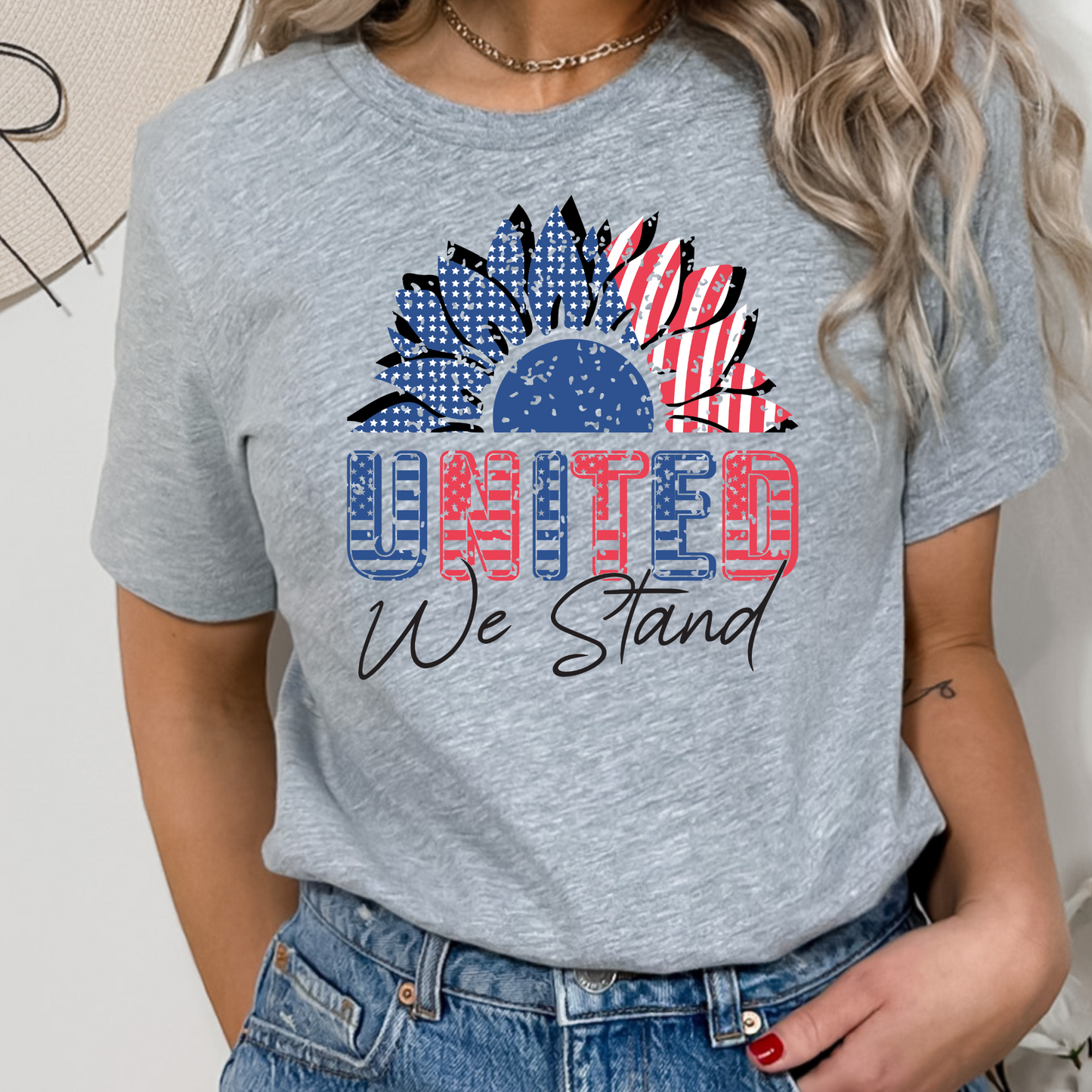 United We Stand Sunflower 4th of July Shirt Independence Day USA Tshirt, America Tee Retro America Shirt Women's America Shirt Freedom Tshirt