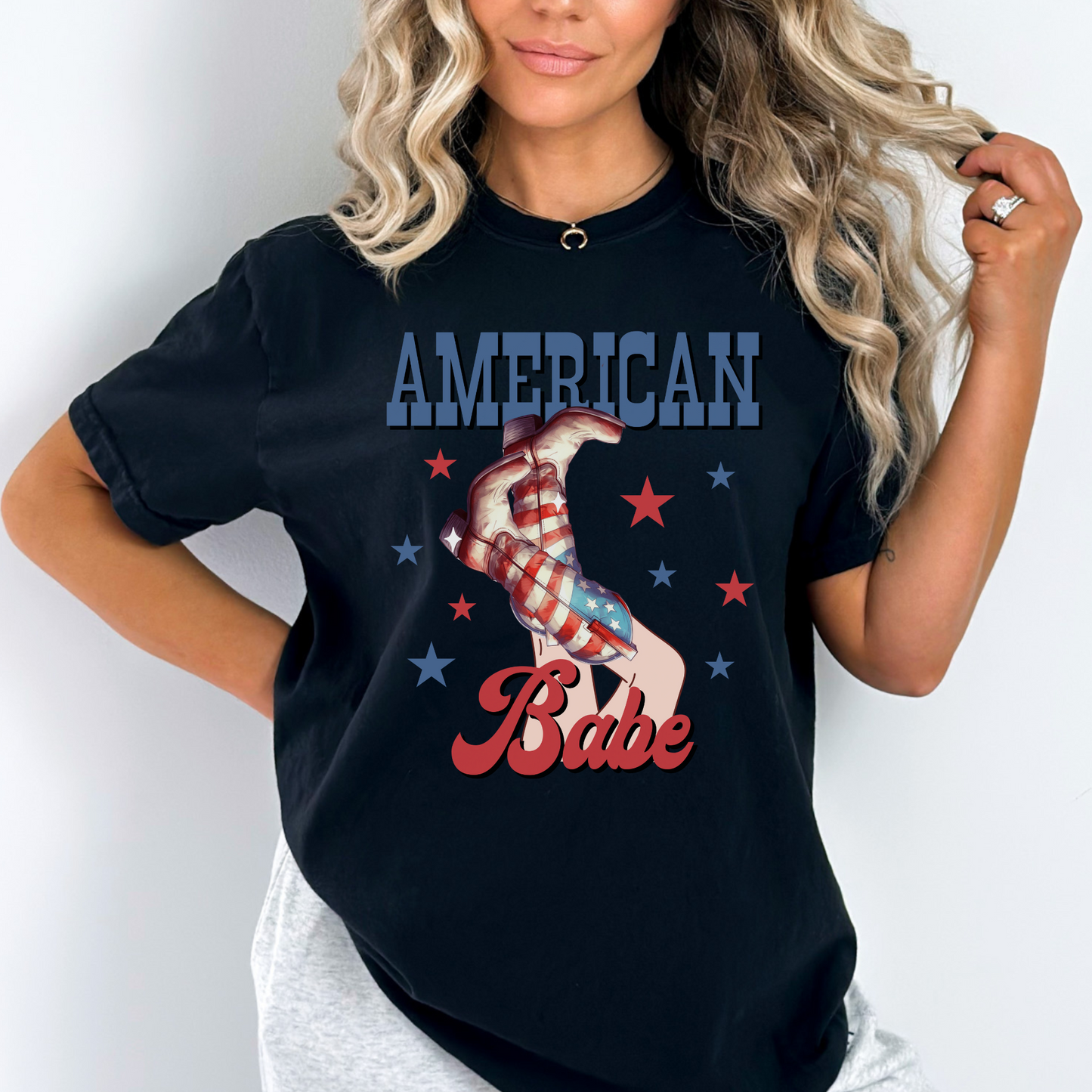 American Babe 4th of July Western Womens Tshirt Independence Day Cowgirl Shirt Cute 4th of July Tshirt