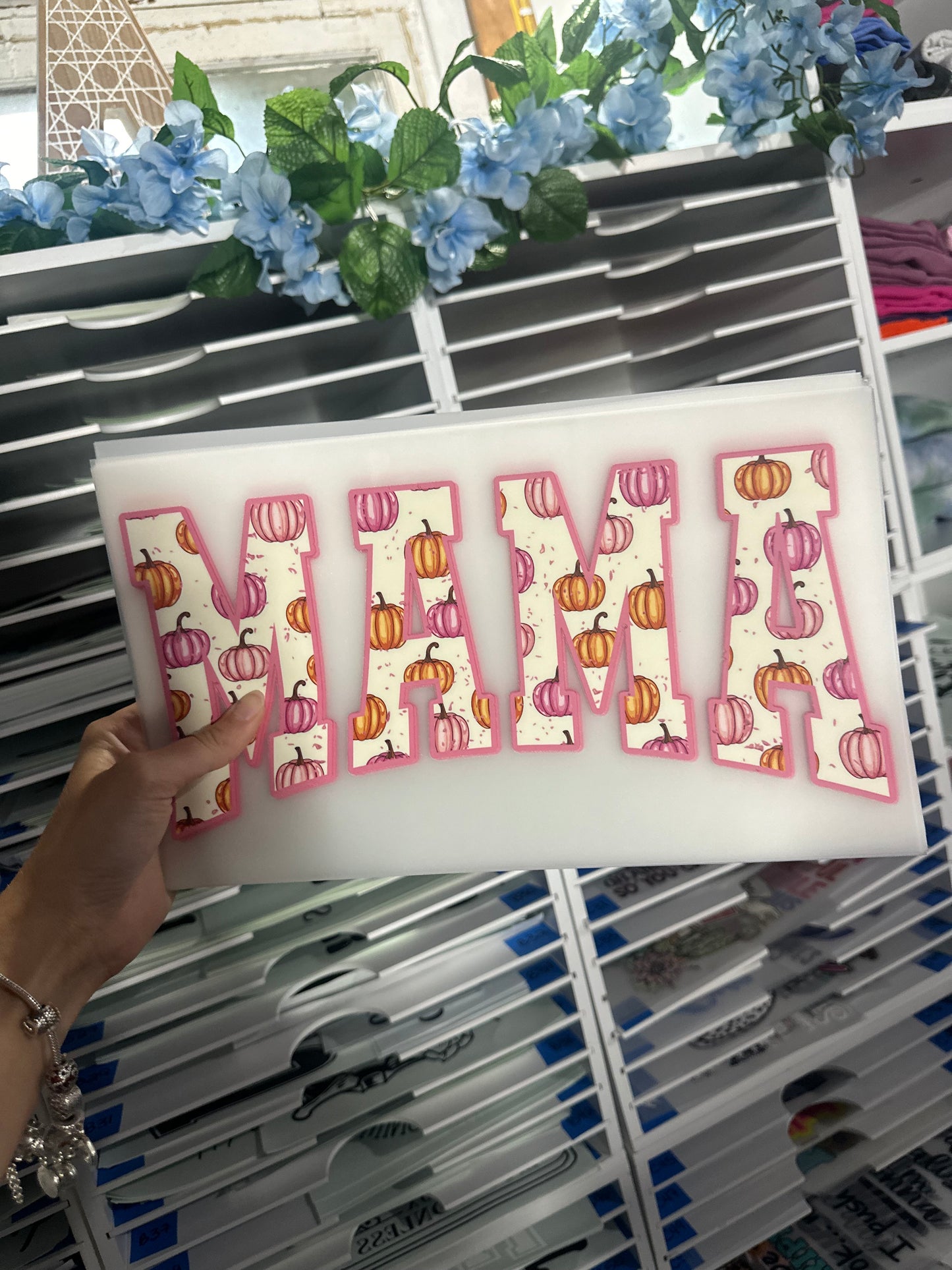 FULL COLOR SCREEN PRINT TRANSFER - PINK & ORANGE PUMPKIN MAMA AA16