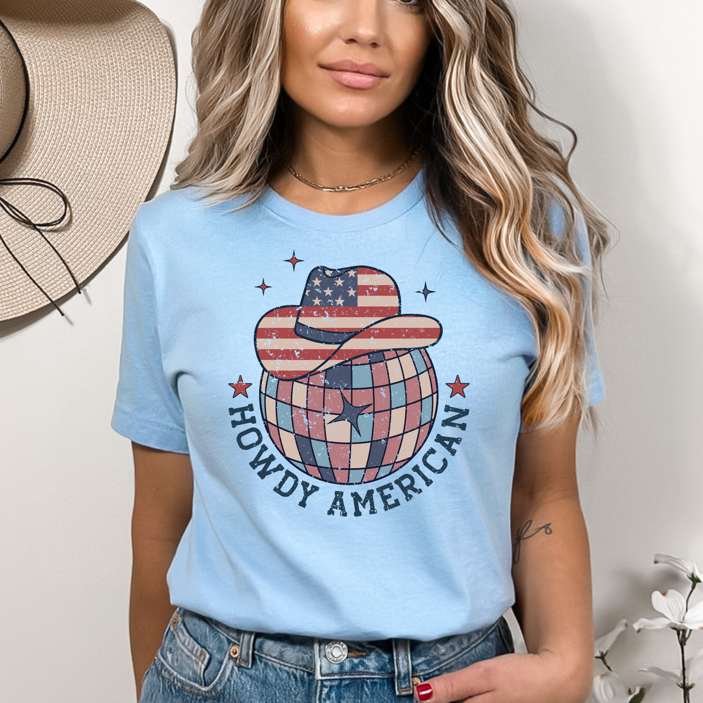Howdy America Country Western Tshirt 4th of July Shirt Cowgirl Summer Independence Day Tee Smiley Cowgirl Shirt American Babe Tshirt