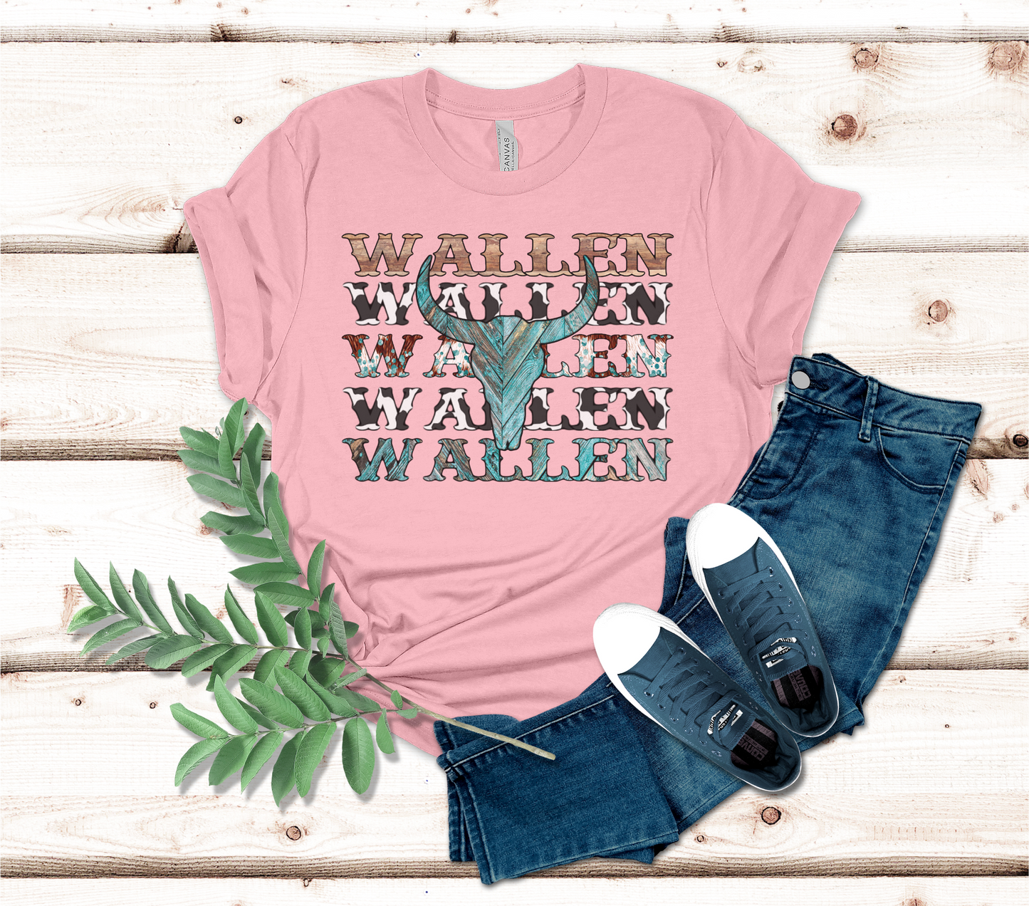 Wallen Stacked T-Shirt, Country Music Concert Tee Cow Skull Western Southern Country Girl Women, Bullhead Crew neck