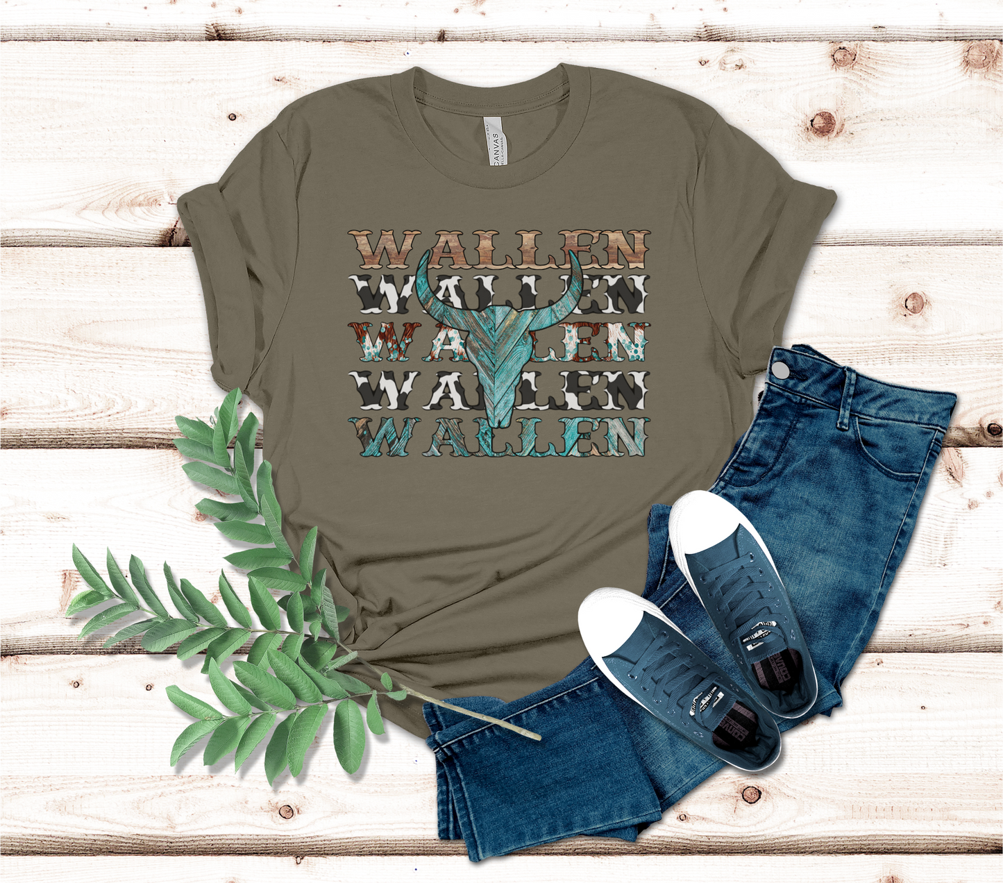 Wallen Stacked T-Shirt, Country Music Concert Tee Cow Skull Western Southern Country Girl Women, Bullhead Crew neck