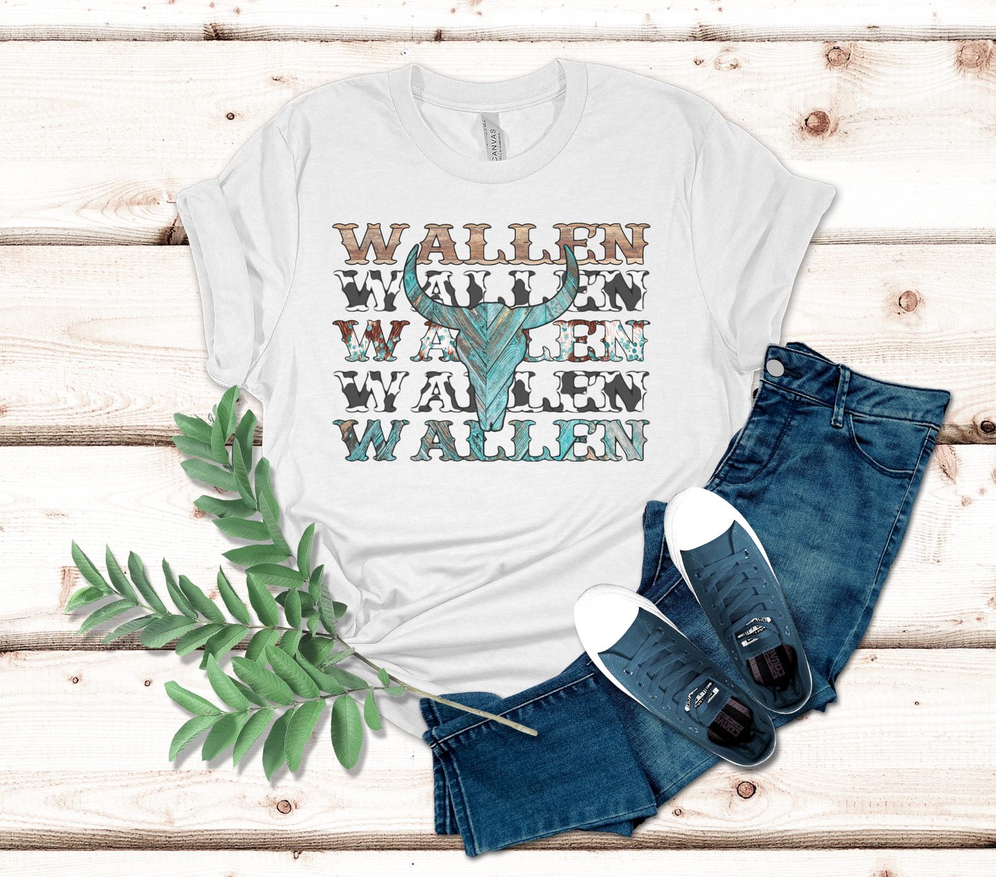 Wallen Stacked T-Shirt, Country Music Concert Tee Cow Skull Western Southern Country Girl Women, Bullhead Crew neck