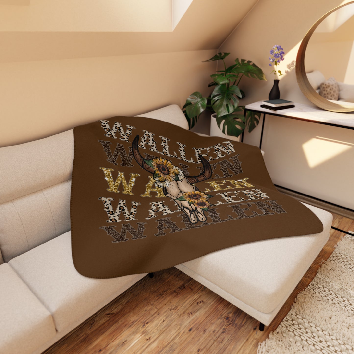 Tan Wallen Sherpa Fleece Blanket, Boho Chic throw, Cowgirl blanket, Country Decor Soft Fluffy Country Western Blanket, Western Dorm Decor