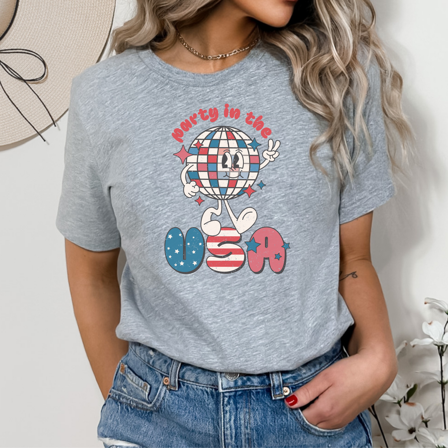 Disco Ball Party in USA 4th of July Shirt Independence Day USA Tshirt, America Tee Retro America Shirt Women's America Shirt