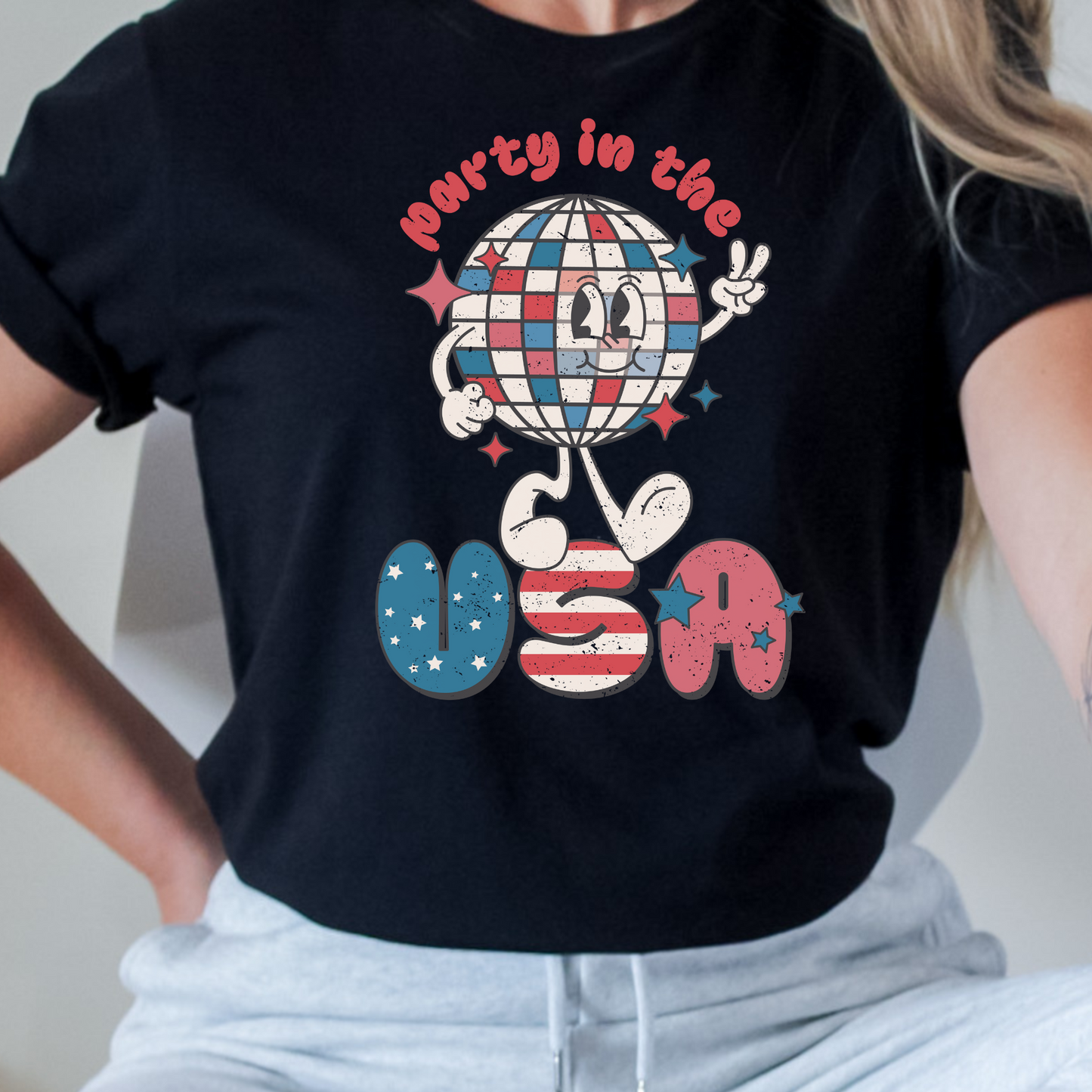 Disco Ball Party in USA 4th of July Shirt Independence Day USA Tshirt, America Tee Retro America Shirt Women's America Shirt