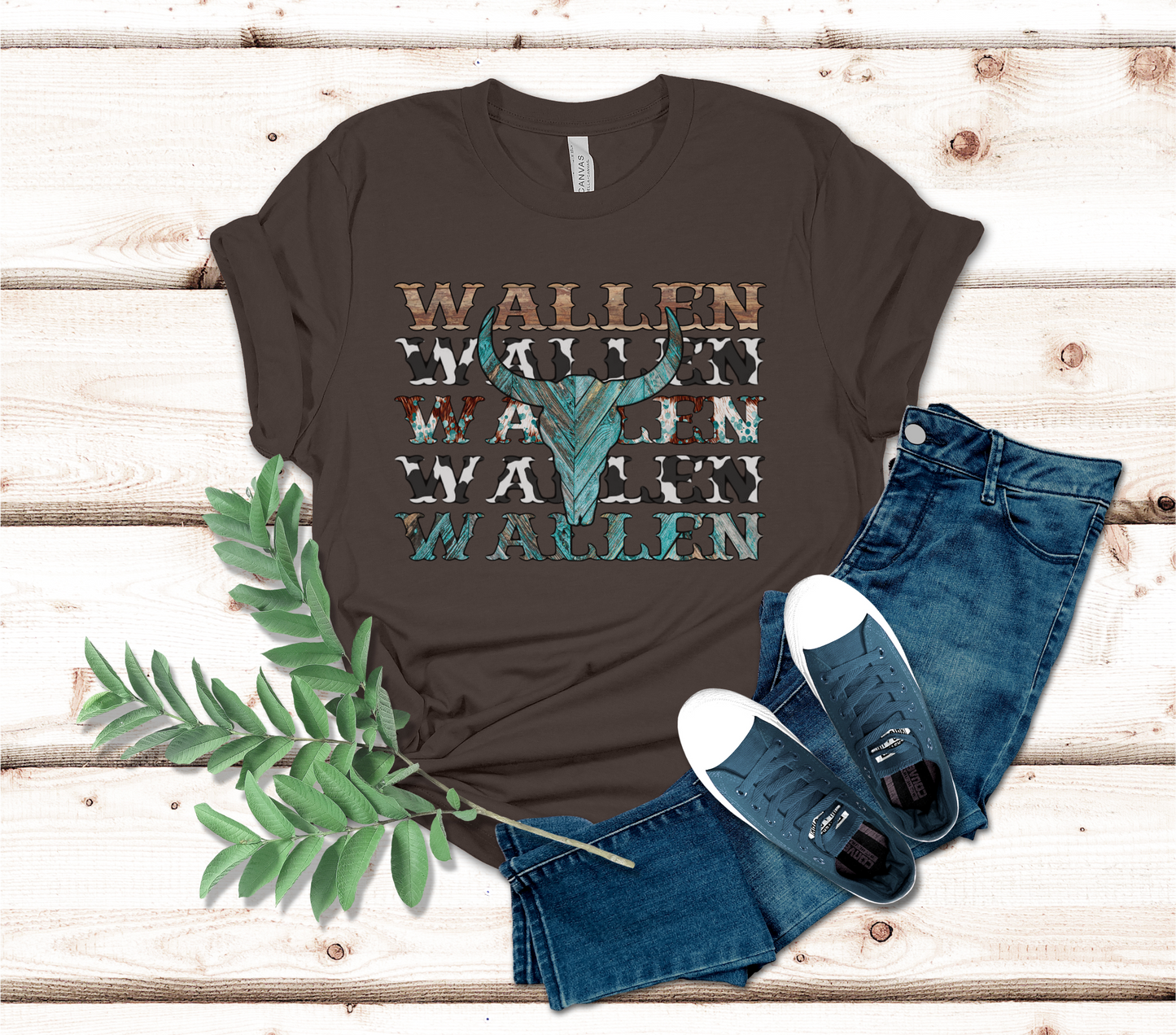 Wallen Stacked T-Shirt, Country Music Concert Tee Cow Skull Western Southern Country Girl Women, Bullhead Crew neck