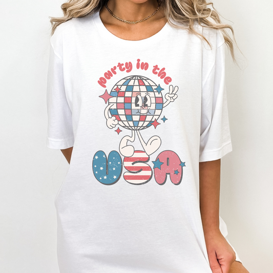 Disco Ball Party in USA 4th of July Shirt Independence Day USA Tshirt, America Tee Retro America Shirt Women's America Shirt