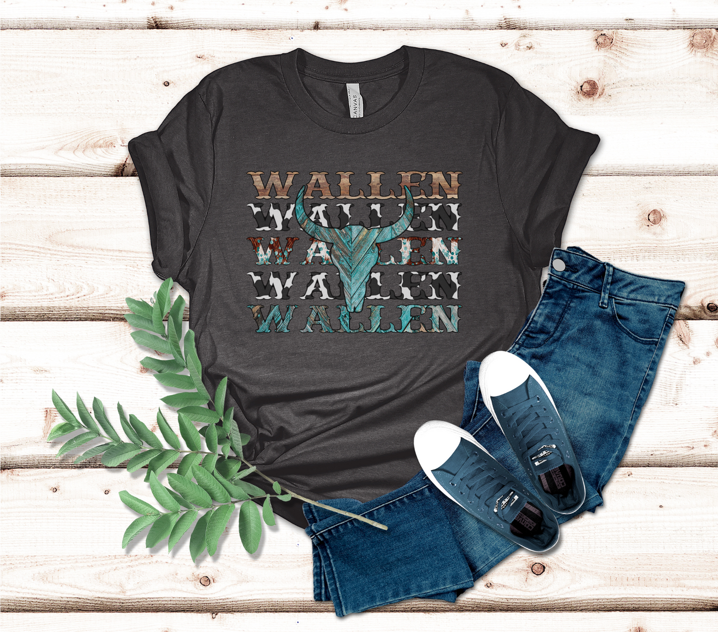 Wallen Stacked T-Shirt, Country Music Concert Tee Cow Skull Western Southern Country Girl Women, Bullhead Crew neck