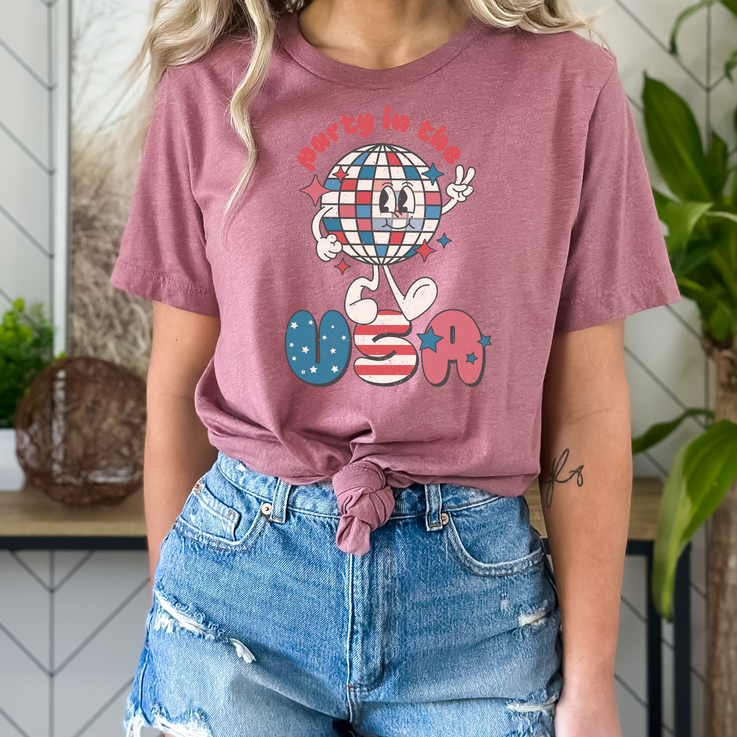 Disco Ball Party in USA 4th of July Shirt Independence Day USA Tshirt, America Tee Retro America Shirt Women's America Shirt