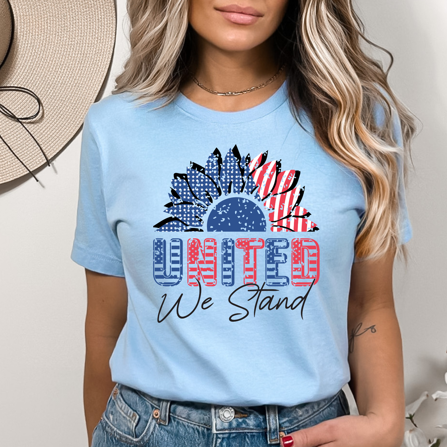 United We Stand Sunflower 4th of July Shirt Independence Day USA Tshirt, America Tee Retro America Shirt Women's America Shirt Freedom Tshirt