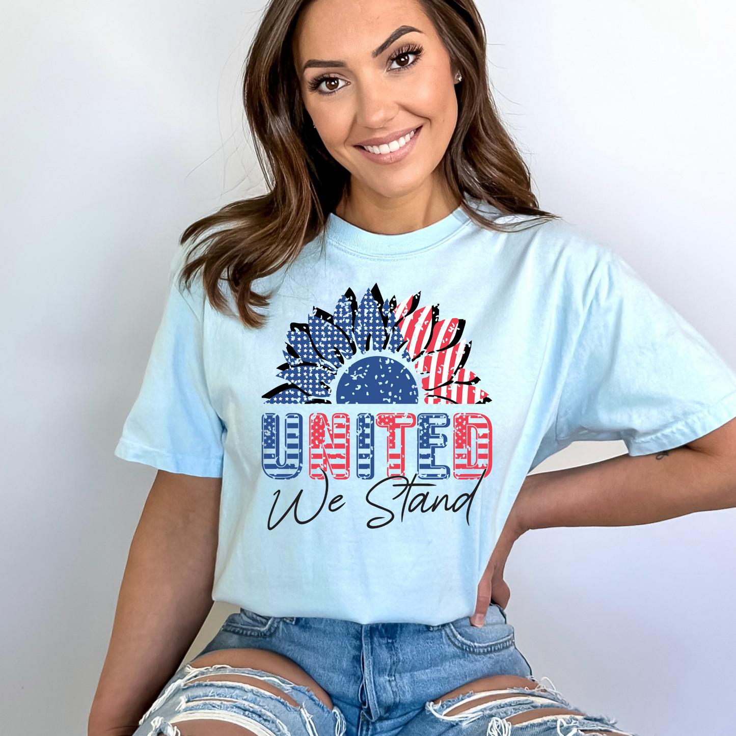 United We Stand Sunflower 4th of July Shirt Independence Day USA Tshirt, America Tee Retro America Shirt Women's America Shirt Freedom Tshirt